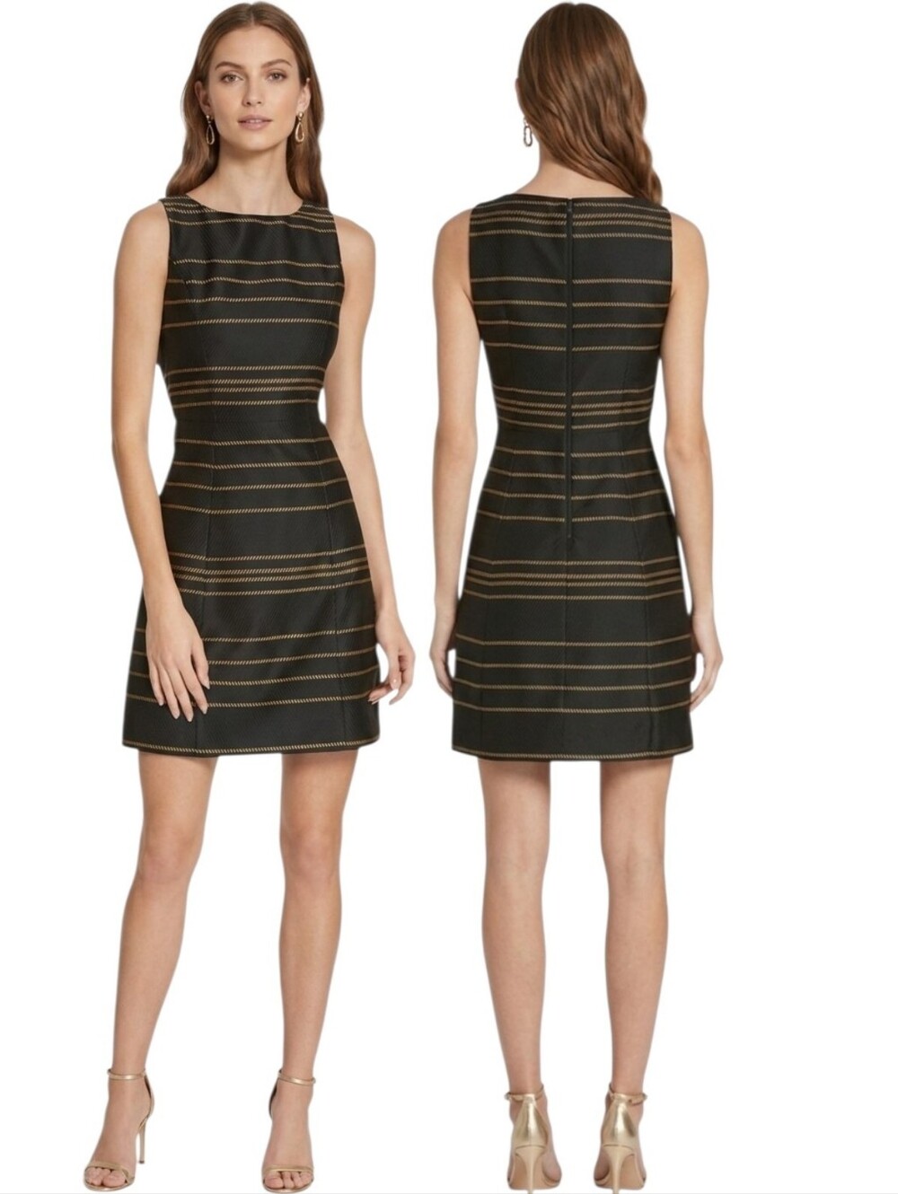 ALICE + OLIVIA "Lindsey" Black & Gold Sleeveless A-line Dress - Size 4